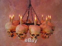 Life-Size Skull Chandelier with 12 Skulls, Halloween Prop, Human Skeletons, NEW