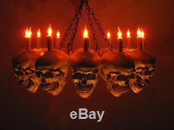 Life-Size Skull Chandelier with 12 Skulls, Halloween Prop, Human Skeletons, NEW