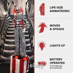 Lifesize 71 Halloween animatronic Creepy Talking Circus Clown Prop