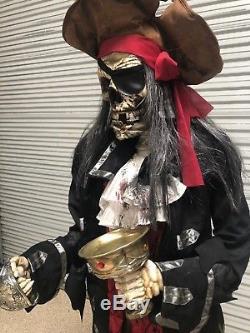 Lifesize Animated Pirate Skeleton Dead-eye Drake Halloween Prop Figure