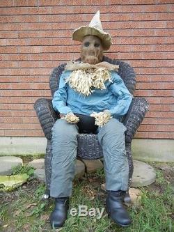 Lifesize Animated Sitting Up Attacking Scarecrow Candy Server Halloween Prop