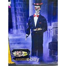 Lifesize Skeleton Butler with Tray Sound Motion Activated Halloween Candy Tray