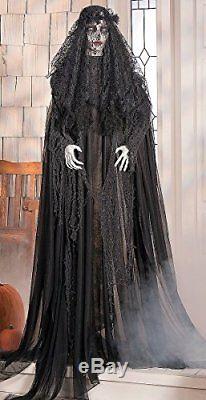 Lifesize Standing Widow Ghost Woman in Black with Flashing Red Eyes Spooky