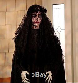 Lifesize Standing Widow Ghost Woman in Black with Flashing Red Eyes Spooky