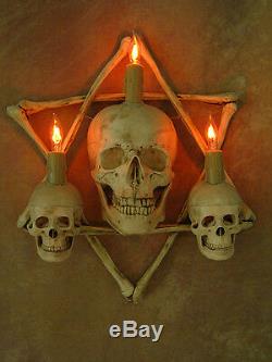 Lighted 3 Skull Sconce, Hexagram Bone Frame, Halloween Prop Skulls/Skeleton, NEW