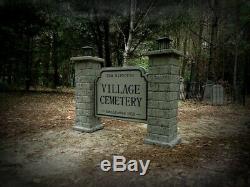 Lighted Village Cemetery 2 Sided Entrance Sign Tombstone Halloween Prop Grave