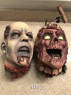 Lot Of 2 Severed Heads Creepy Life Size Hanging Prop Spirit Halloween Zombie