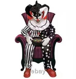 NEW Animated Sitting Clown Halloween Animatronic, Candy Bowl Included