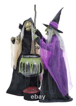 NIB 6 FT Tall Animated Forest Witches with Cauldron Brew Halloween Decoration
