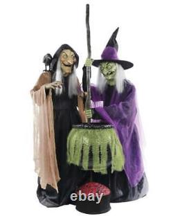 NIB 6 FT Tall Animated Forest Witches with Cauldron Brew Halloween Decoration