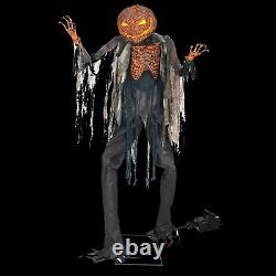 New 7 FT Animated Scorched Scarecrow Pumpkin Man Halloween Prop With Fogger