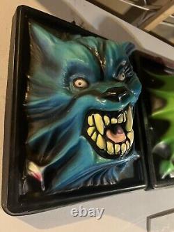 Pair 1990s Marino Werewolf Alien 3D Black Light Illusions Halloween Decor RARE