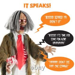 Rotten Ronnie Standing Animatronic Zombie Halloween Prop With Pre-Recorded Phrases