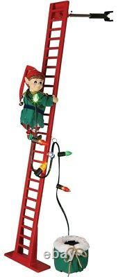 Santa's Little Helper Elf Climbing Up Ladder Christmas Animated Decor Yard Prop