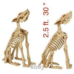 Set Of 2 Animated 2.5 Ft. LED Sit And Stand Skeleton Wolf Halloween Prop Pack