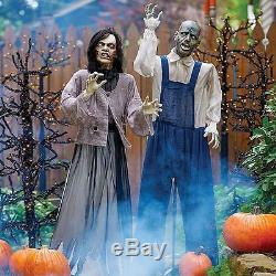 Set of 2 Man Woman Zombie Animated Halloween Props Figures Haunted House Decor