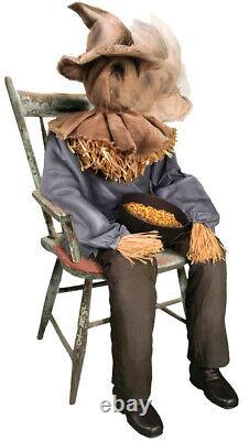 Sitting Scarecrow Animated Prop Candy Holder Porch Greeter Halloween Decoration