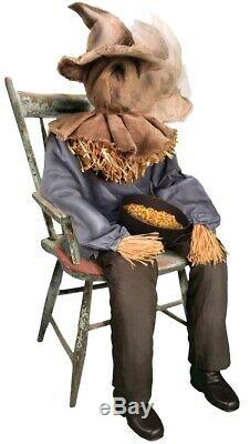 Sitting Scarecrow Animated Prop Porch Greeter Halloween Animatronic Lifesize