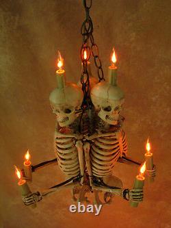 Skeleton Chandelier, with Three 33 inch Skeletons, Halloween Prop, Skulls, NEW