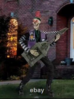 Skeleton Punk Rocker 6 ft Animatronic Guitar Rock N Roll Halloween Prop Mohawk