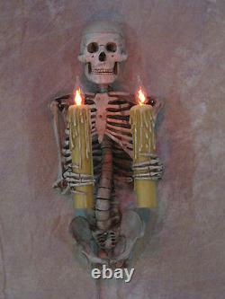 Skeleton Torso Wall Sconce holding Candles, Skull, Halloween Prop