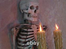 Skeleton Torso Wall Sconce holding Candles, Skull, Halloween Prop