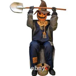Smiling Jack Greeter Chair Animated Pumpkin Face Prop Scarecrow Hat Halloween