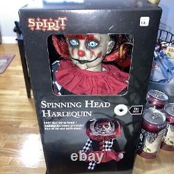 Spinning Head Harlequin Animatronic Creepy Clown Doll Halloween Prop new rare