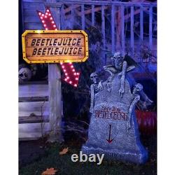 Spirit Halloween LED Here Lies Beetlejuice Tombstone & LED Hanging Marquee Sign