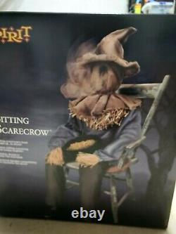 Spirit Halloween Life Size Sitting Scarecrow Animatronic Animated sounds motion