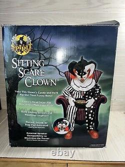 Spirit Halloween Sitting Scare Clown Retired Animated Halloween Prop With Box