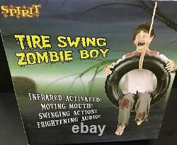 Spirit Halloween Zombie Boy On Tire Swing Animated Yard Prop Decor NEW in Box
