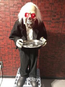 Spooky Village Greeter Halloween 3' Skeleton Butler Bobble Head Candy Dish
