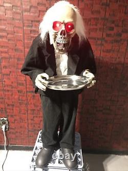 Spooky Village Greeter Halloween 3' Skeleton Butler Bobble Head Candy Dish