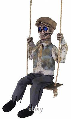 Swinging Skeletal Boy Creepy Prop Animated Talking Halloween Decoration