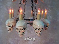 Two-Tiered Medium Skull Chandelier, Halloween Prop, Human Skeletons, NEW