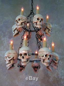 Two-Tiered Medium Skull Chandelier, Halloween Prop, Human Skeletons, NEW