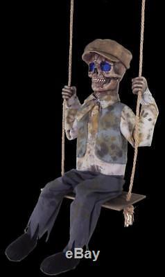 VIDEO! Animated Swinging Skeleton GHOST SPIRIT Boy OUTDOOR HALLOWEEN PROP HAUNT