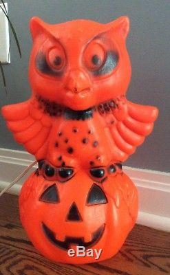 Vintage 13 Owl Pumpkin Jack O Lantern Halloween Blow Mold Light Yard Decor Prop