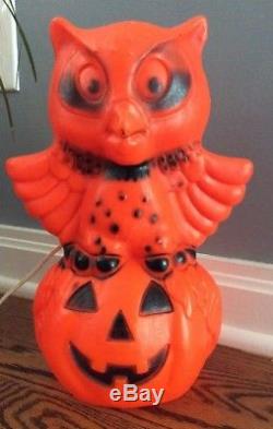 Vintage 13 Owl Pumpkin Jack O Lantern Halloween Blow Mold Light Yard Decor Prop