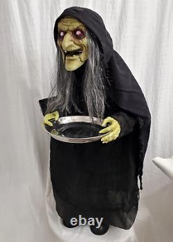Vintage Animated Talking Halloween Witch With Candy Tray Bobble Head 3' Tall Works