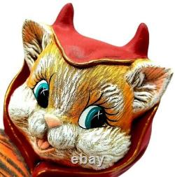 Vintage DEVIL KITTY Light 1989 Halloween Cat Ceramic Mold Masquerade Costumed