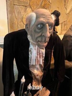 Vintage Life-sized Old Man Caretaker with Raven + Candelabra Halloween Prop