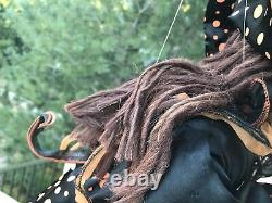 Witch Doll Halloween Decor Large Flying Curved Nose Broom Barefoot Hanging Rare