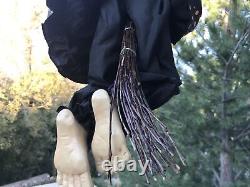 Witch Doll Halloween Decor Large Flying Curved Nose Broom Barefoot Hanging Rare
